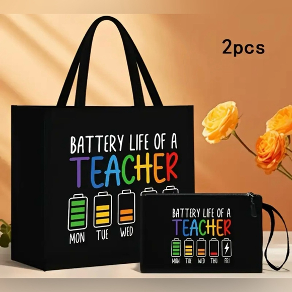 Unbranded Handbags - 2 Piece NIP “Battery Life of a Teacher” Tote and Pouch Set